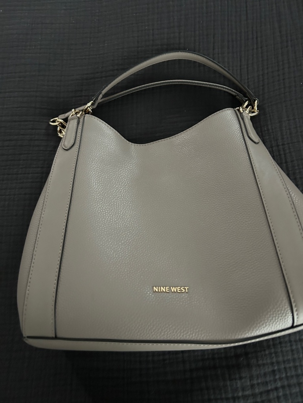 Nine West Grey Pebbled Shoulder Hobo with Gold Logo
